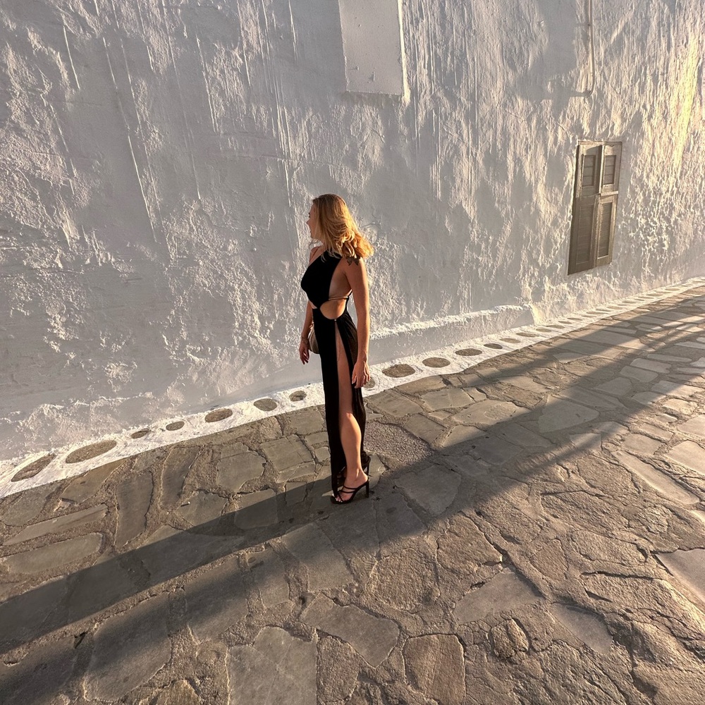 Meshki cut out black dress. Only worn once in Greece. Size S